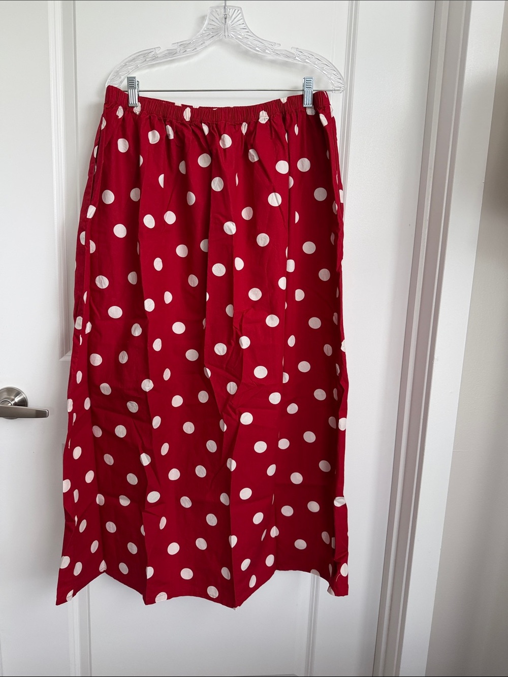 LOFT Red Maxi Skirt with White Polka Dots
